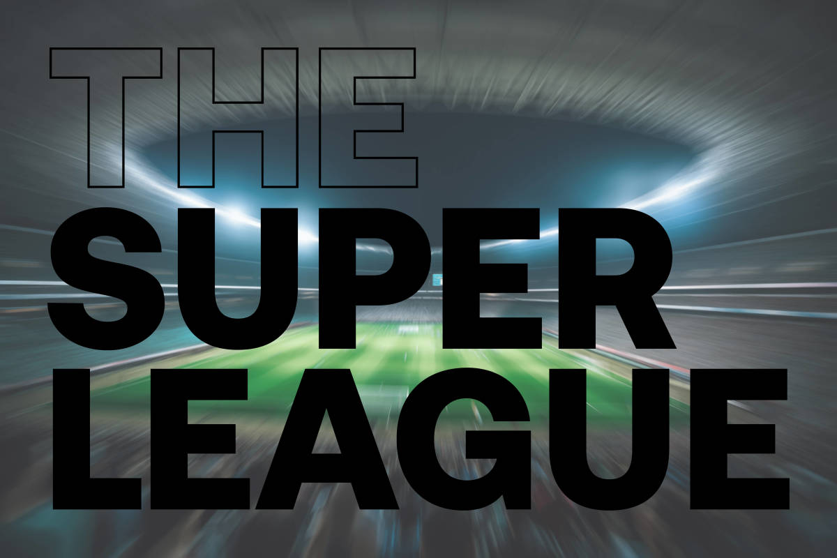 A blurry image of a soccer stadium behind the words: "The Super League"